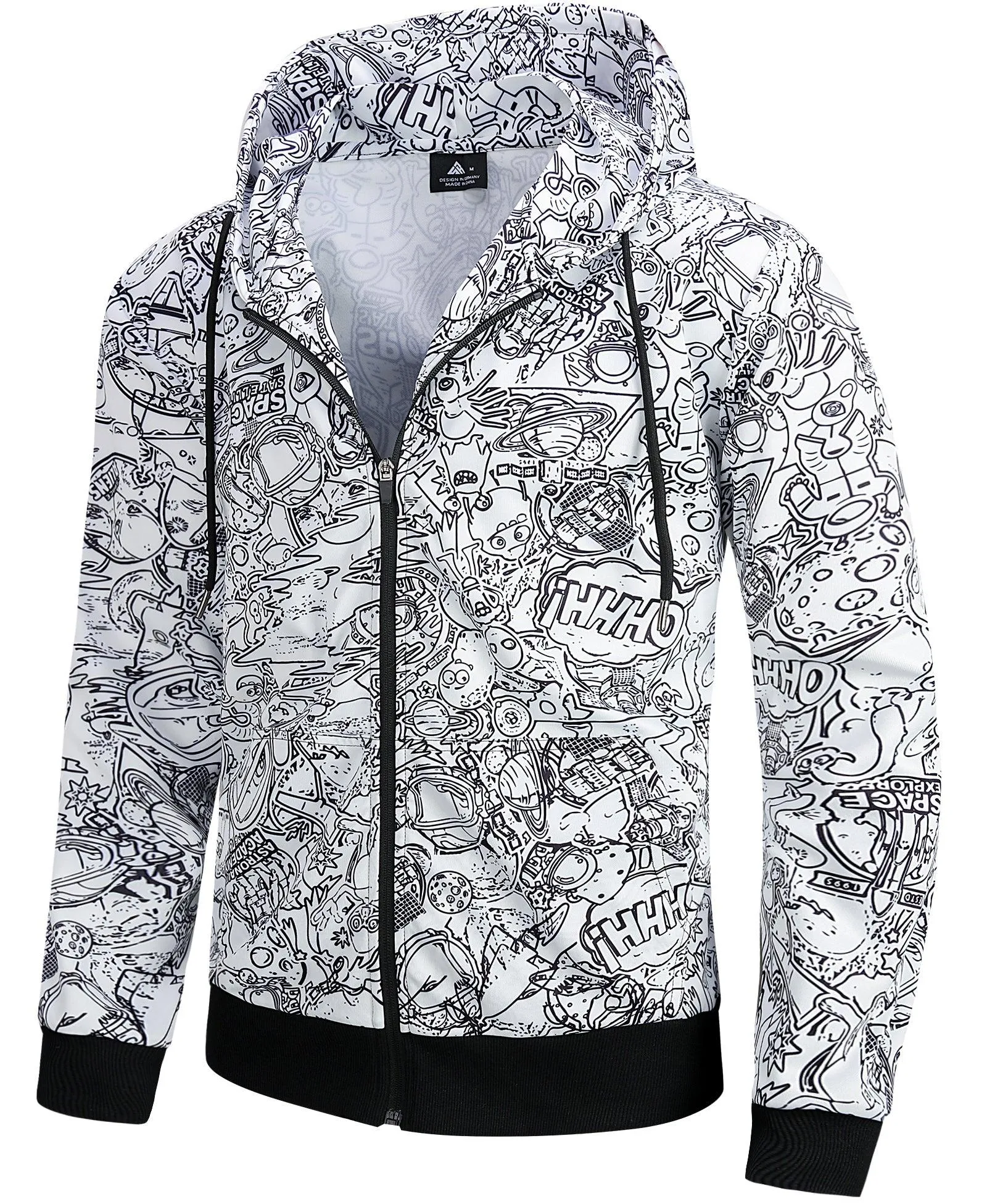 Men's Graffiti Print Zip Up Long sleeve Hoodie-ZPK006184