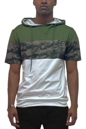 NicholesGifts Men Camouflage And Solid Design Block Hooded Shirt