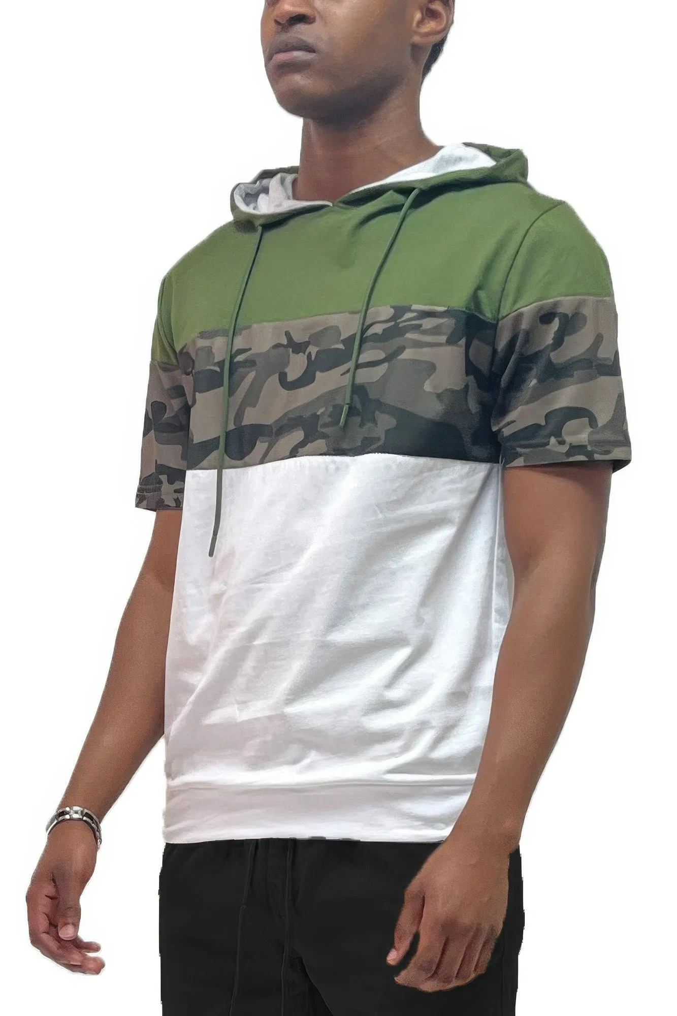 NicholesGifts Men Camouflage And Solid Design Block Hooded Shirt