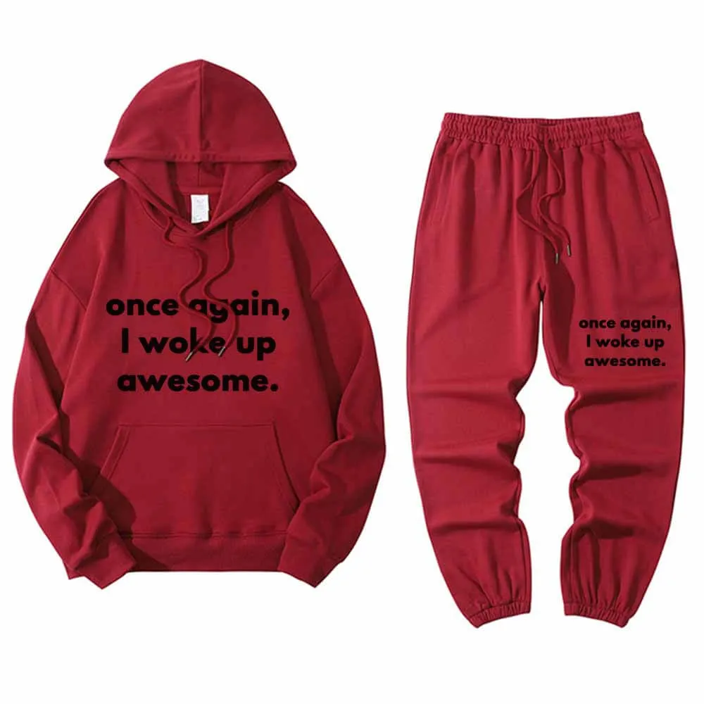 Once Again I Woke Up Awesome Letters Hoodie Pants Set