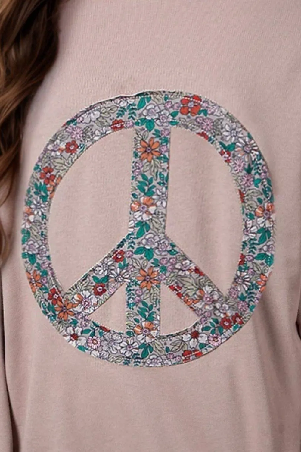 Peace Sign Applique Long Sleeve Sweatshirt