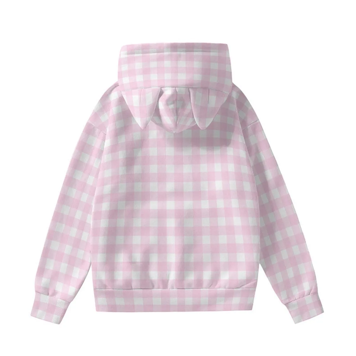 Pink Gingham Sweater, Cat Ear Sweater, Pink Hoodie Women, Pink Gingham Hoodie Sweater,Women's Pink Gingham Sweater,Pink Retro Hoodie Sweater