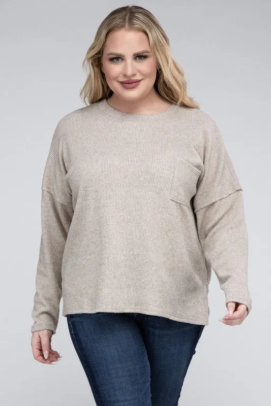 Plus Ribbed Brushed Melange Hacci Sweater