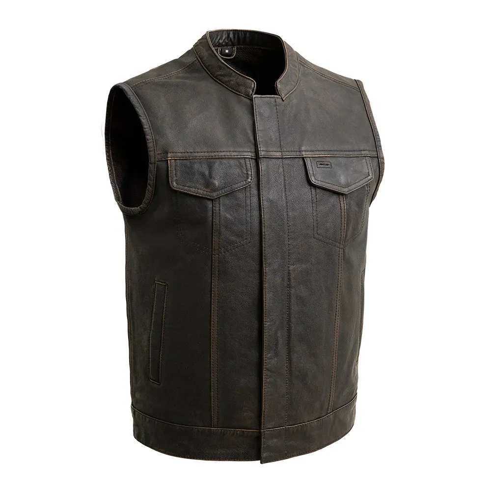 Sharp Shooter Men's Motorcycle Leather Vest - Olive - Extreme Biker Leather