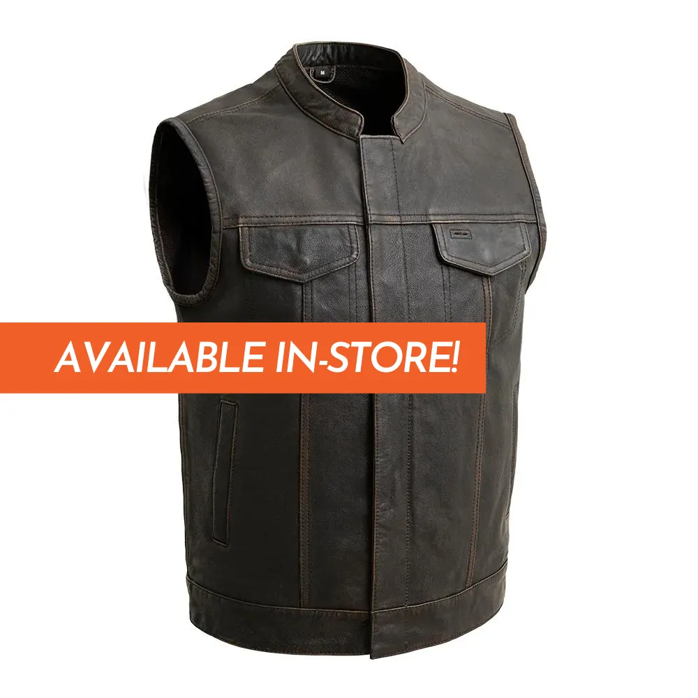 Sharp Shooter Men's Motorcycle Leather Vest - Olive - Extreme Biker Leather