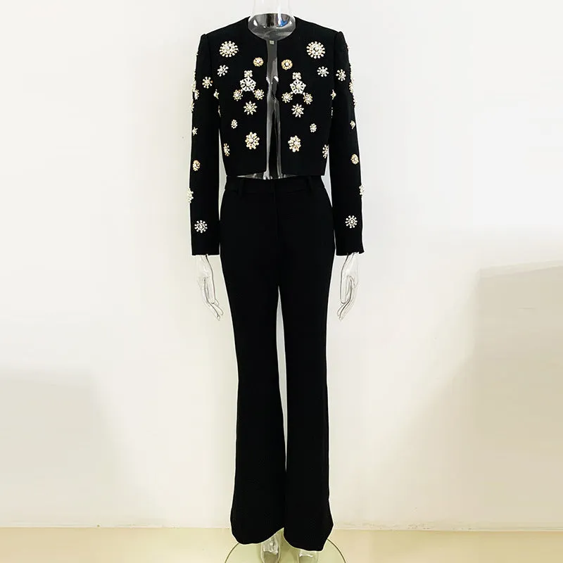 Short jacket suit with rhinestones