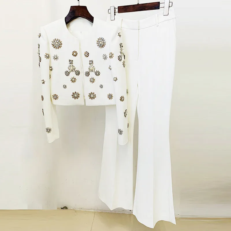 Short jacket suit with rhinestones