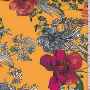 Sunset Gold Multi Sketch Floral Double Brushed Jersey Knit Fabric