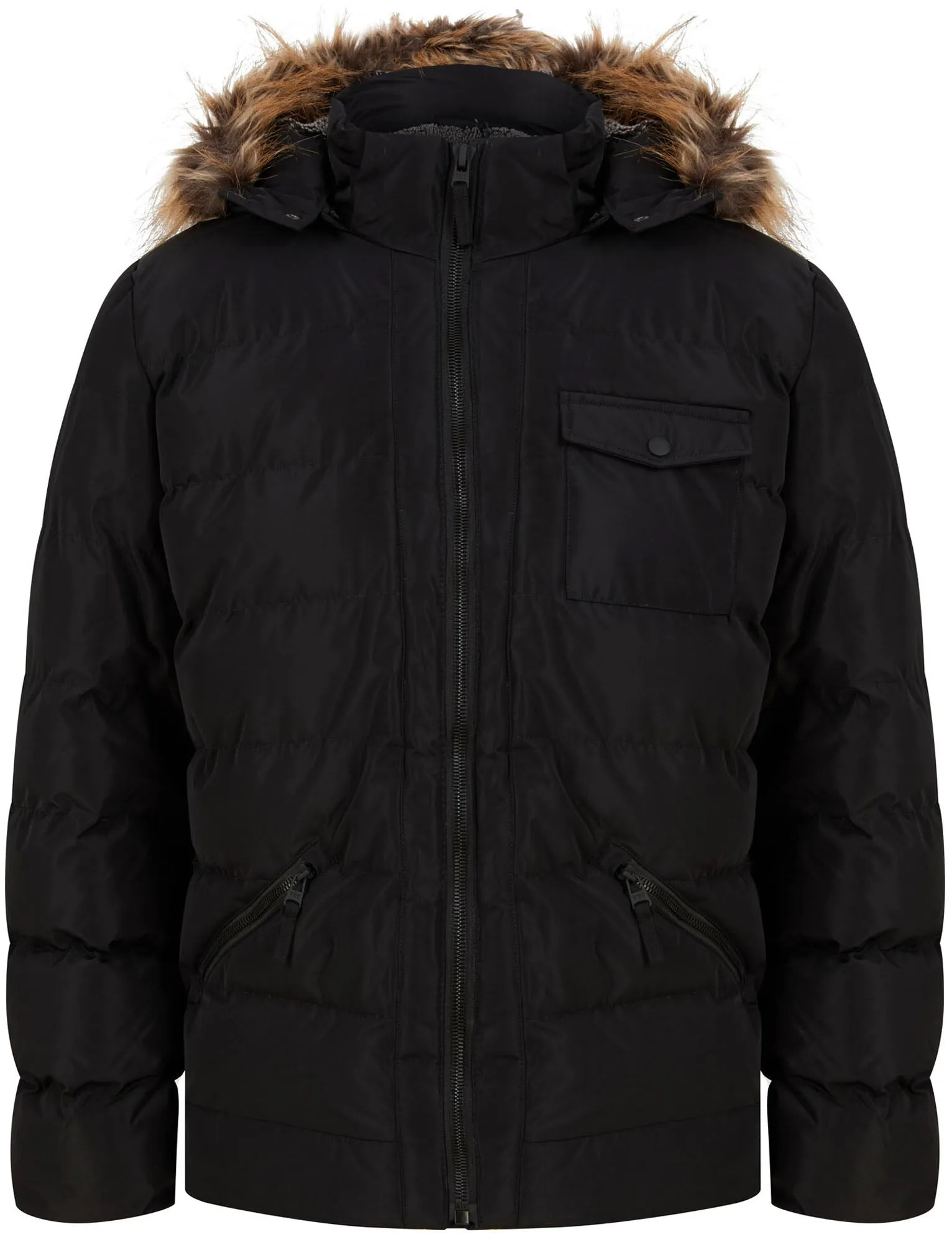 Takumi Borg Lined Quilted Puffer Jacket with Detachable Hood in Jet Black - Tokyo Laundry Active Tech