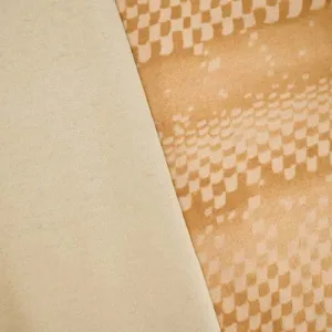 Tan/Beige Wool Blend Abstract Check Printed Double Knit Fabric