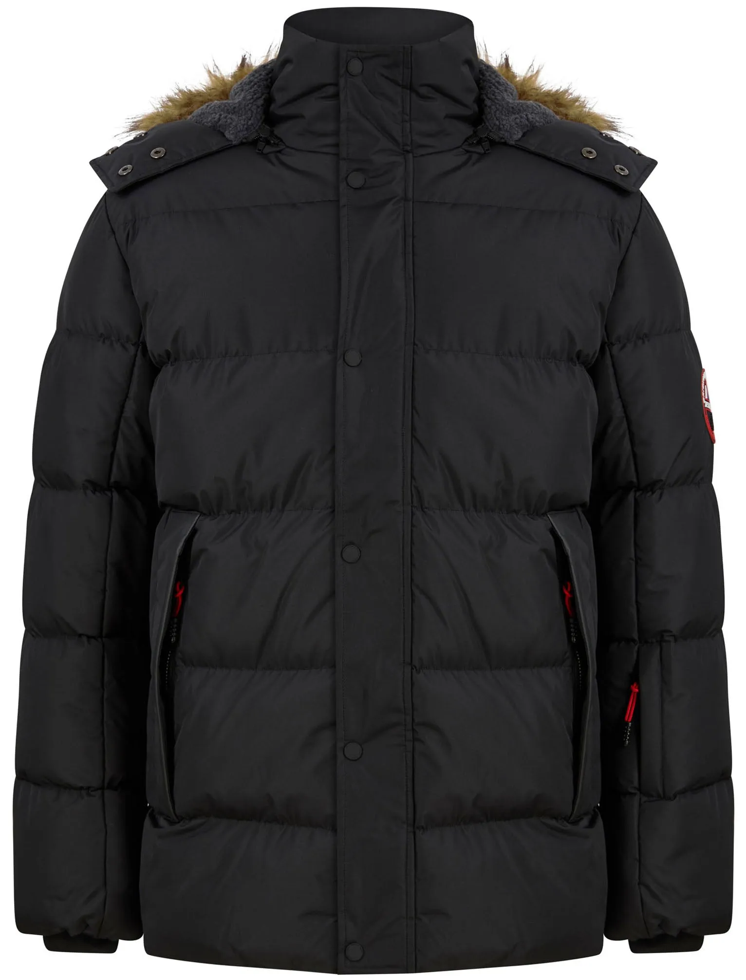 Teslin Quilted Jacket with Borg Lined Detachable Hood in Jet Black - Tokyo Laundry Active Tech