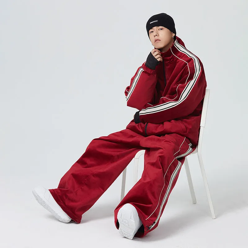 Unisex Oversized Velvet Baggy Snowsuits Insulated Ski Jacket & Pants