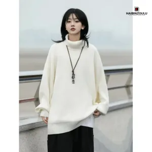 Unisex White Black Turtlenecks Knit Sweaters Bottoming Japanese Retro Gender-free Sweaters