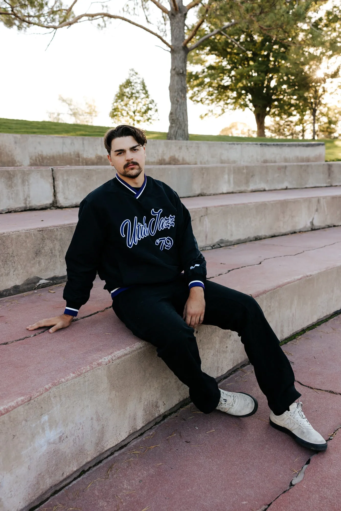 Utah Jazz Purple Script '79 Pullover Windbreaker - Black - Wild Collective