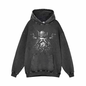 Viking Warrior With Ravens Vintage Washed Hoodie