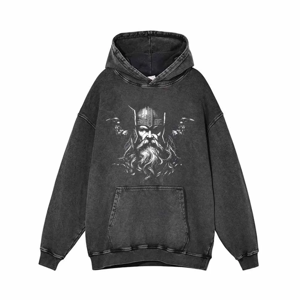 Viking Warrior With Ravens Vintage Washed Hoodie