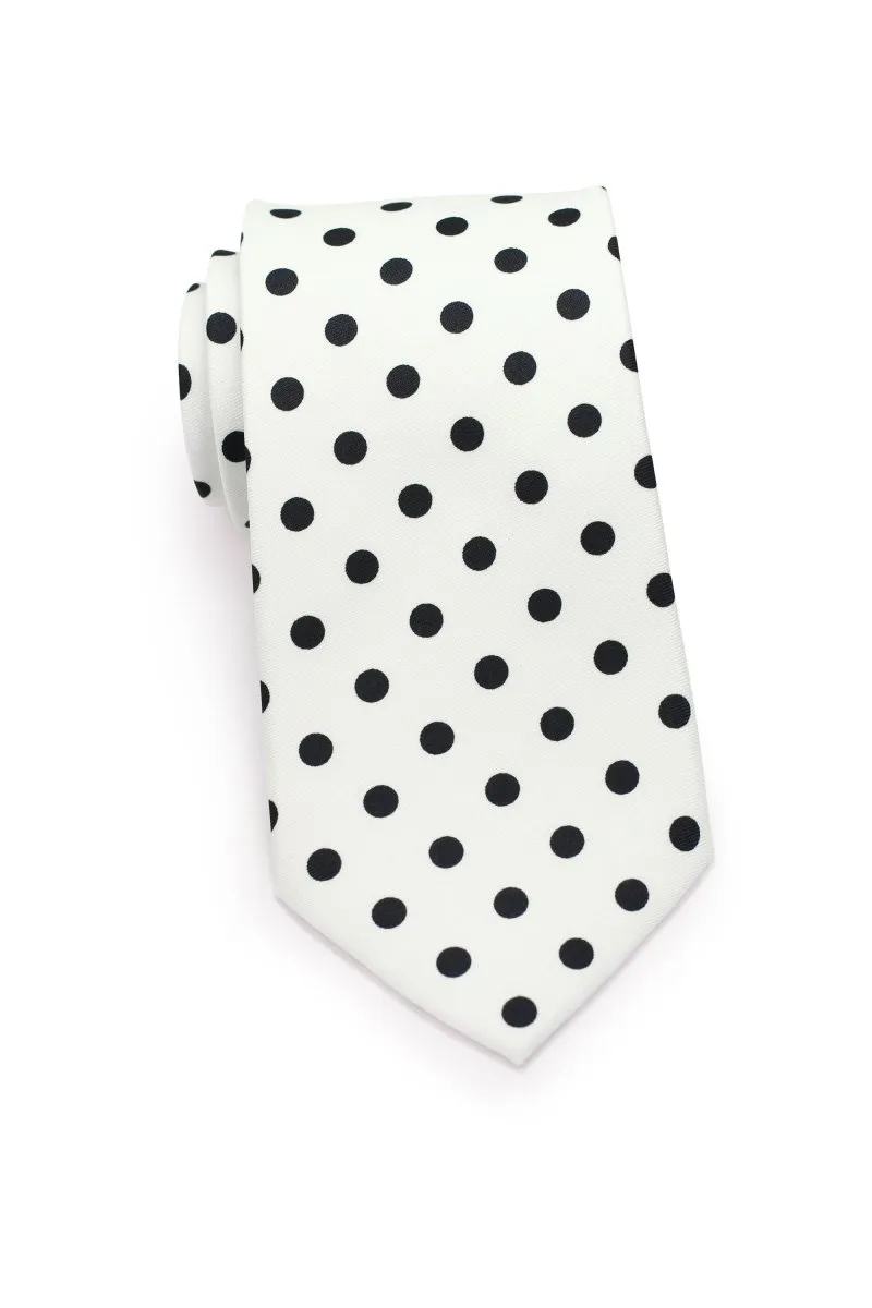 White and Jet Black Polka Dot Necktie