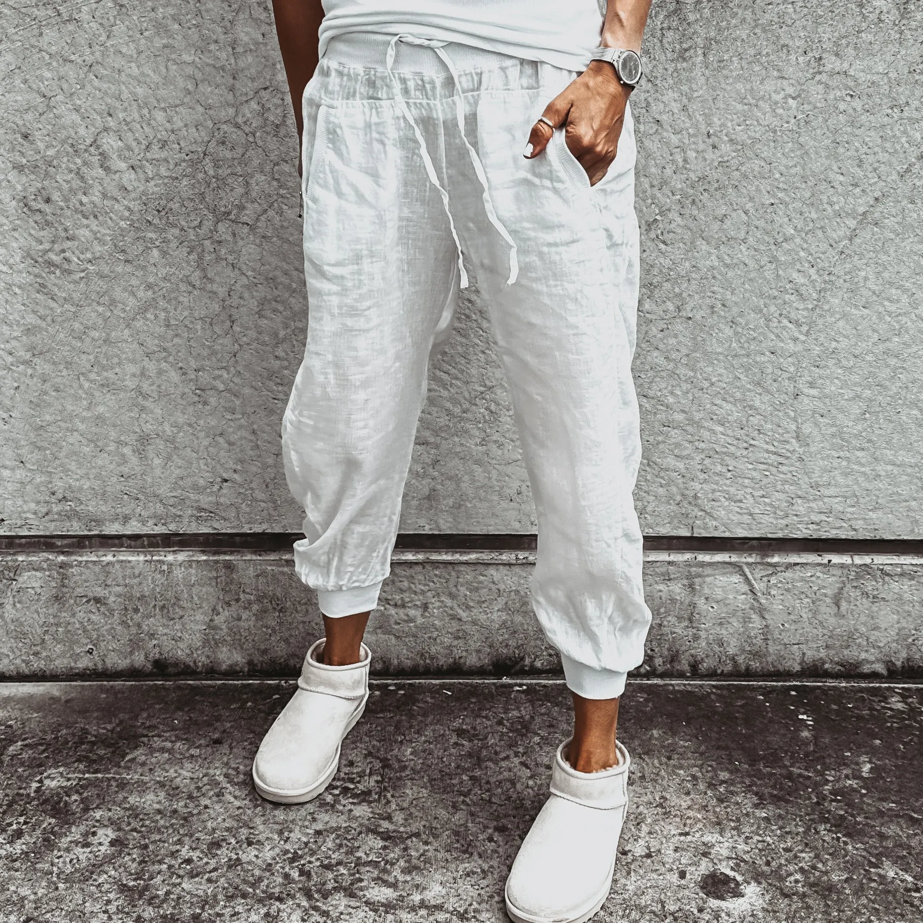 White LINEN ULTIMATE joggers *NEW*