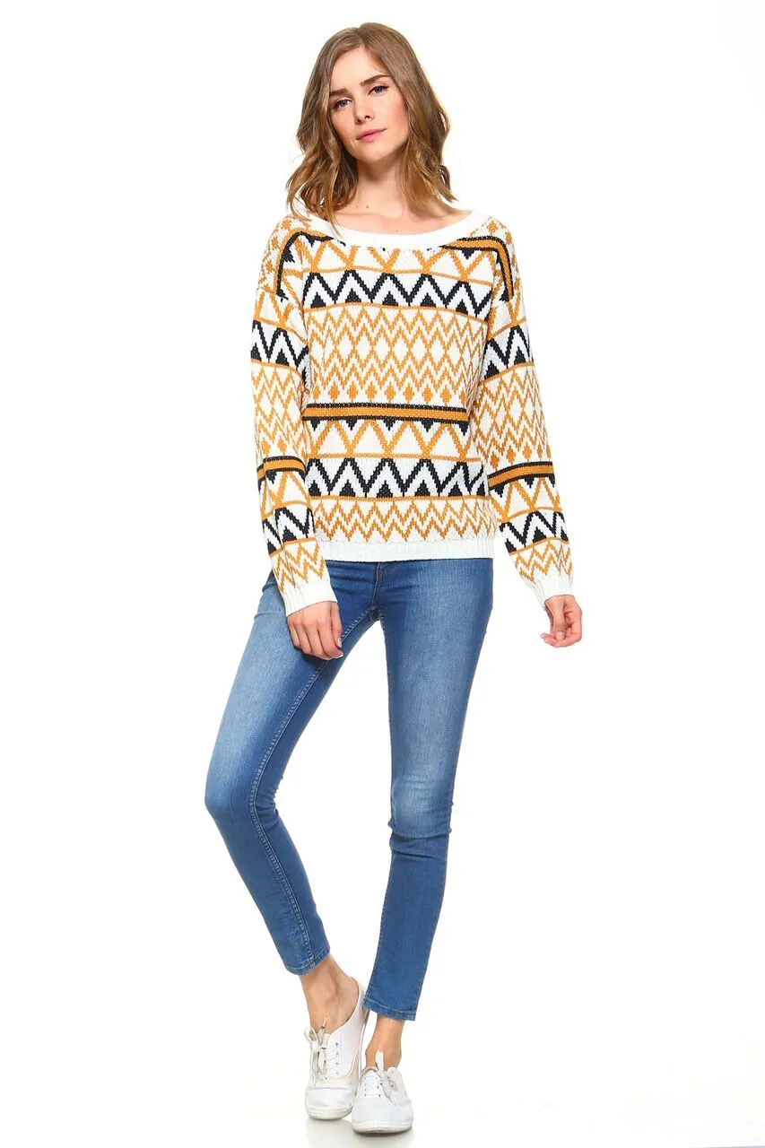 Women's Geometric Two-Toned Crewneck Knit Sweater