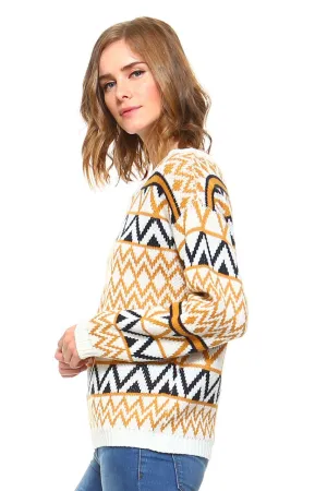 Women's Geometric Two-Toned Crewneck Knit Sweater