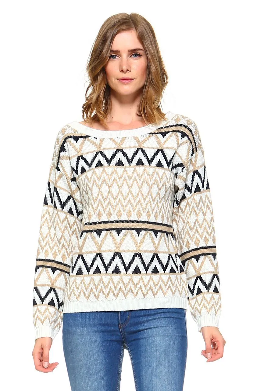 Women's Geometric Two-Toned Crewneck Knit Sweater