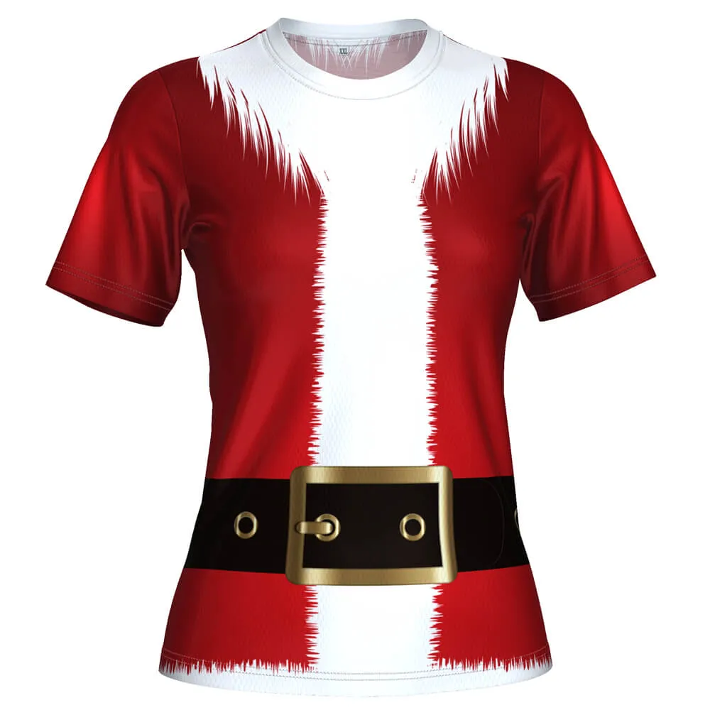 Women's Santa Claus Christmas Suit Short Sleeve Running Shirt