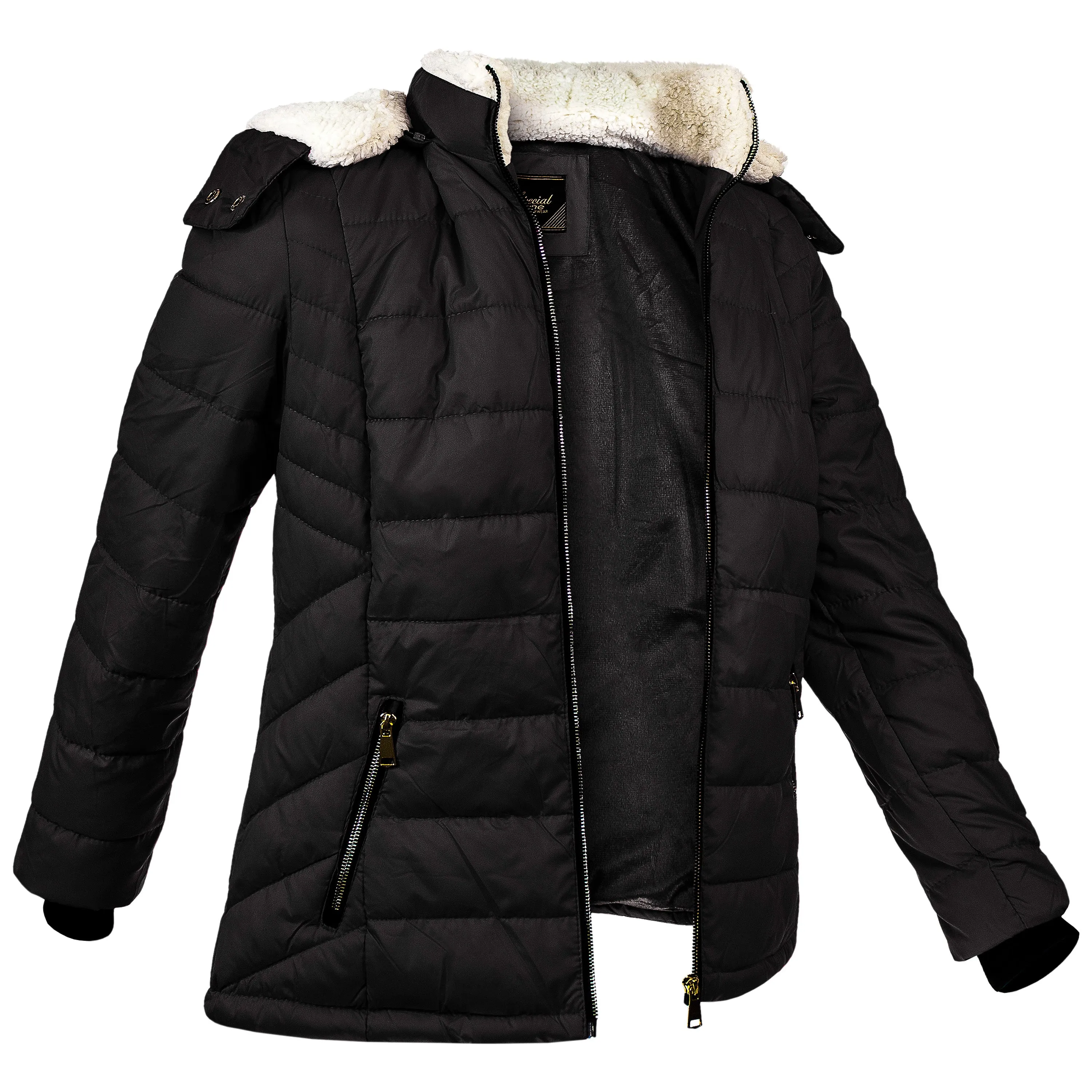 Women's Warm Wholesale Puffer Coats in Black in Assorted Sizes - Bulk Case of 12 Winter Jackets